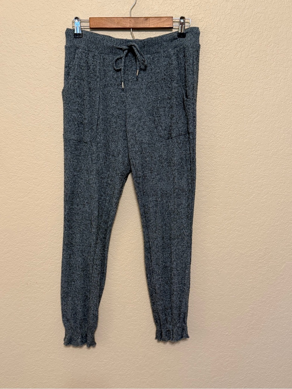 Gilligan & O'Malley Blue and Black Heathered Knit Drawstring Jogger Pants Small